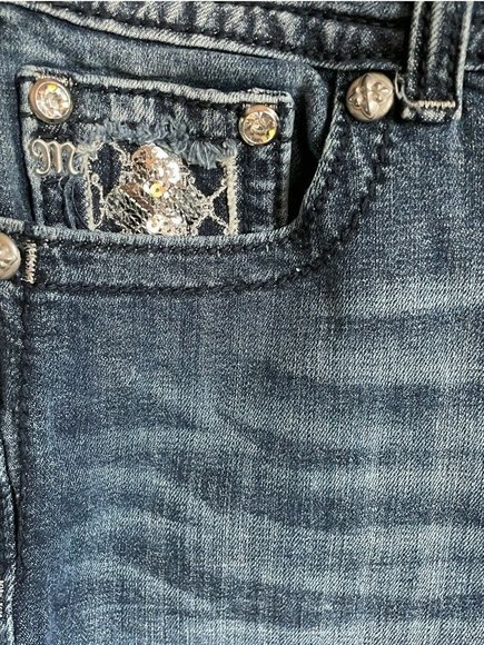 Miss Me Capri SZ 28 Embellished Bling Womens Cropped Blue Denim Jeans - Picture 9 of 12